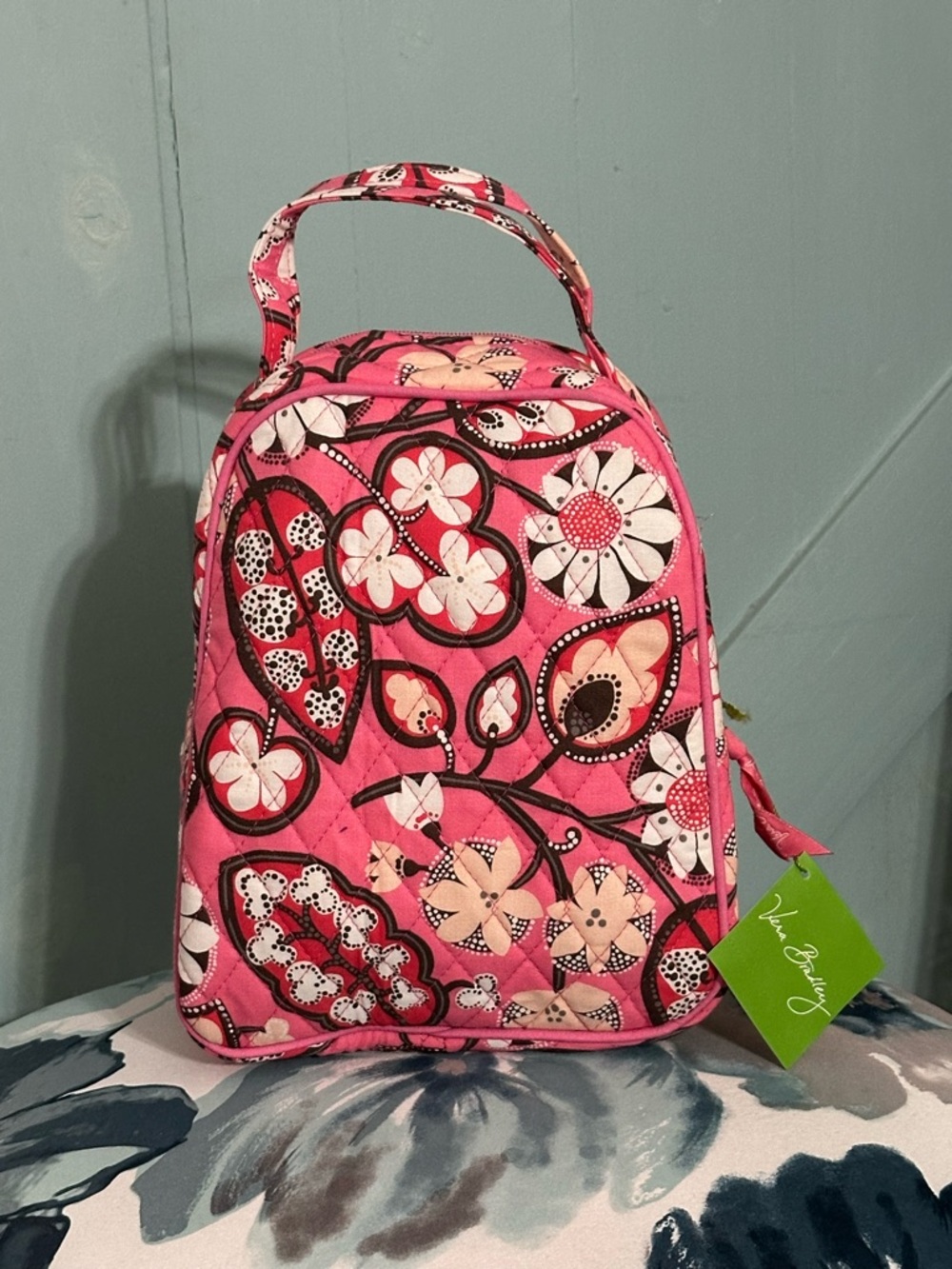 Vera Bradley Pink Floral Quilted Cosmetic Lunch Tote